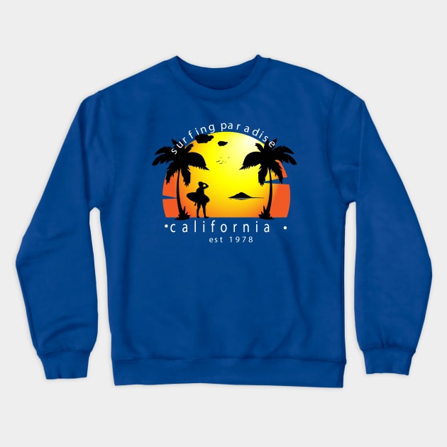 California surfer sunset Crewneck Sweatshirt by Mako Design 